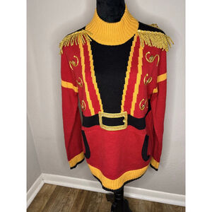 33Degrees Red Black Gold Holiday Nutcracker Crew Neck Sweater M Christmas Party